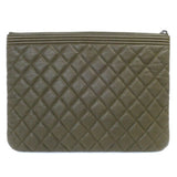 CHANEL Boy Chanel Caviar Skin Clutch Bag Khaki Women's