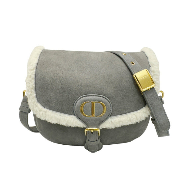 Christian Dior Shoulder Bag Medium BOBBY Mouton Suede Gray Ladies