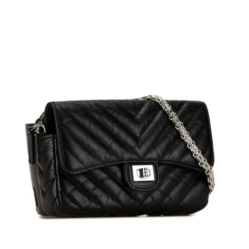 Chanel Chevron V-stitch Chain Shoulder Bag Black Lambskin Women's CHANEL