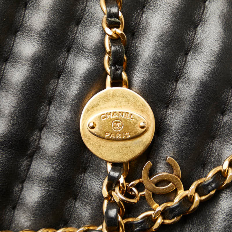 Chanel Coco Mark Chain Shoulder Bag Black Gold Lambskin Women's CHANEL