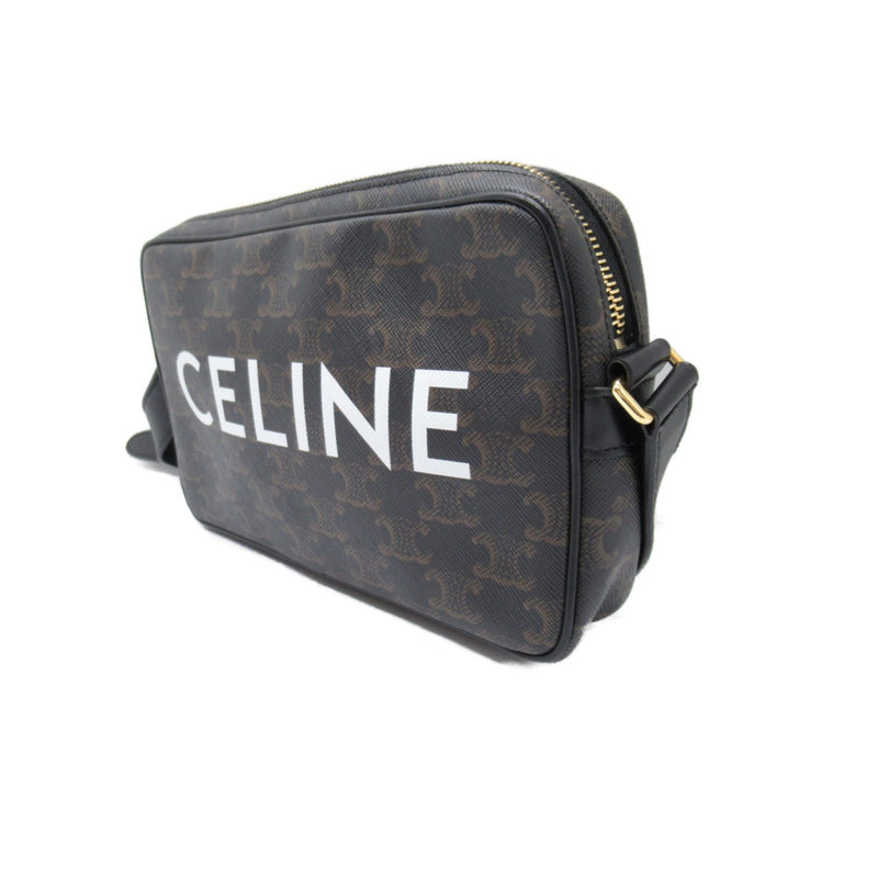 CELINE Triomphe Shoulder Bag Black Brown canvas Coated canvas