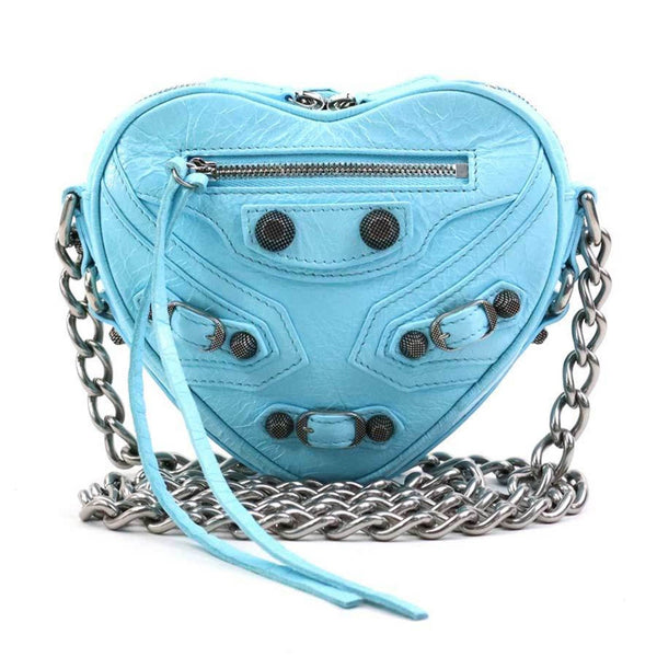 BALENCIAGA Shoulder Bag LE CAGOLE HEART Leather Light Blue Silver Women's e59433a