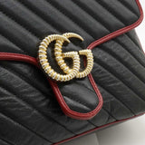 GUCCI GG Marmont Bag Handbag Chain Shoulder Leather Black Red 498110