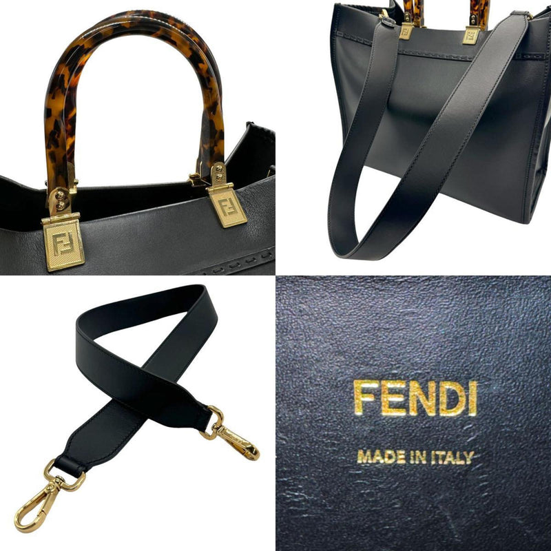 FENDI Handbag Shoulder Bag Sunshine Leather Black Brown Gold Women's z1283