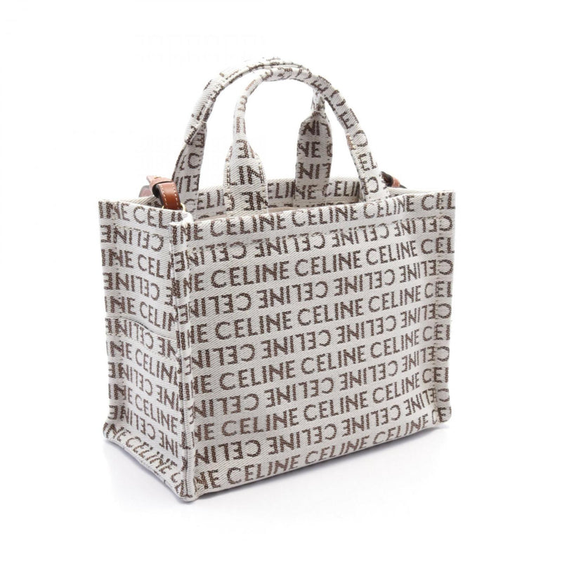 CELINE SMALL CABAS Small Cabas Thais Tote Bag Canvas Leather Women's White Brown 199162FEF02NT