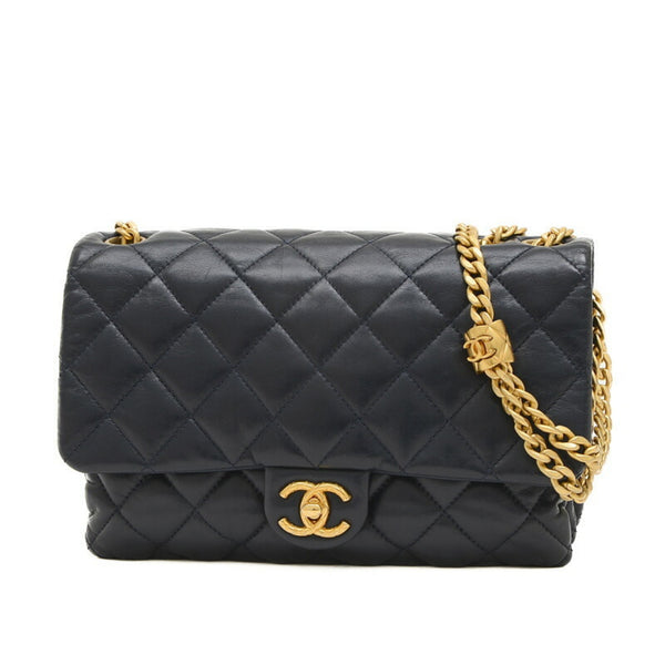 Chanel Matelasse Slide Adjuster Chain Shoulder Bag Leather Black AS3393