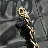 CHANEL Chocolate Bar Coco Mark Tote Bag Chain Shoulder Patent Leather Black