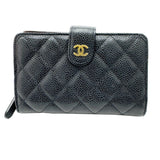 CHANEL Coco Mark Bi-fold Wallet Caviar Skin Black 19 Series Women's