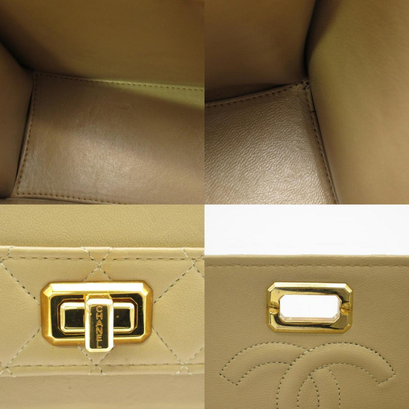 CHANEL Chain Shoulder Bag Leather Women's Beige