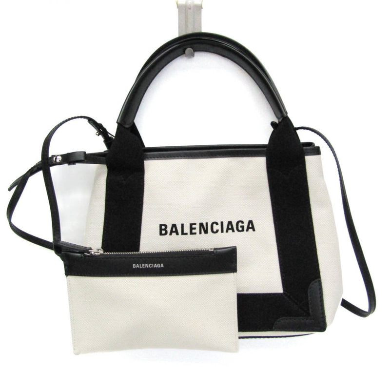 Balenciaga Navy Cabas XS 390346 Women's Canvas,Leather Handbag,Shoulder Bag Black,Off-white