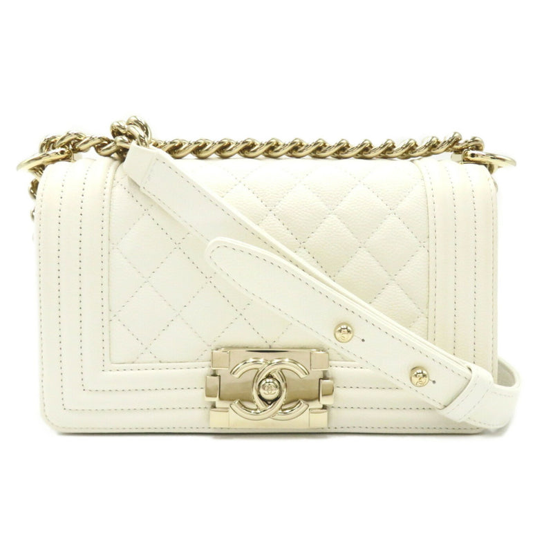 CHANEL Boy Chanel Chain Shoulder Bag, Caviar Skin (Grained Calf), Women's, White, A67085