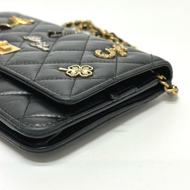 Chanel A80441 2.55 Embroidered Studs Chain wallet Shoulder Bag Black GoldHardware