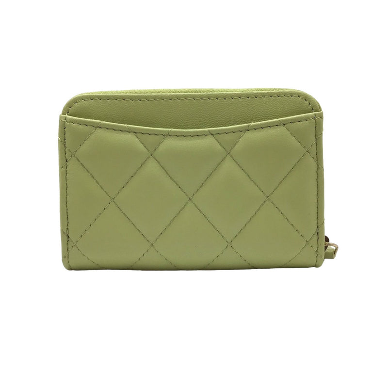 CHANEL Zippy Coin Purse AP0216 Lambskin Light Green Billfold Small Leather Goods Women Men Unisex