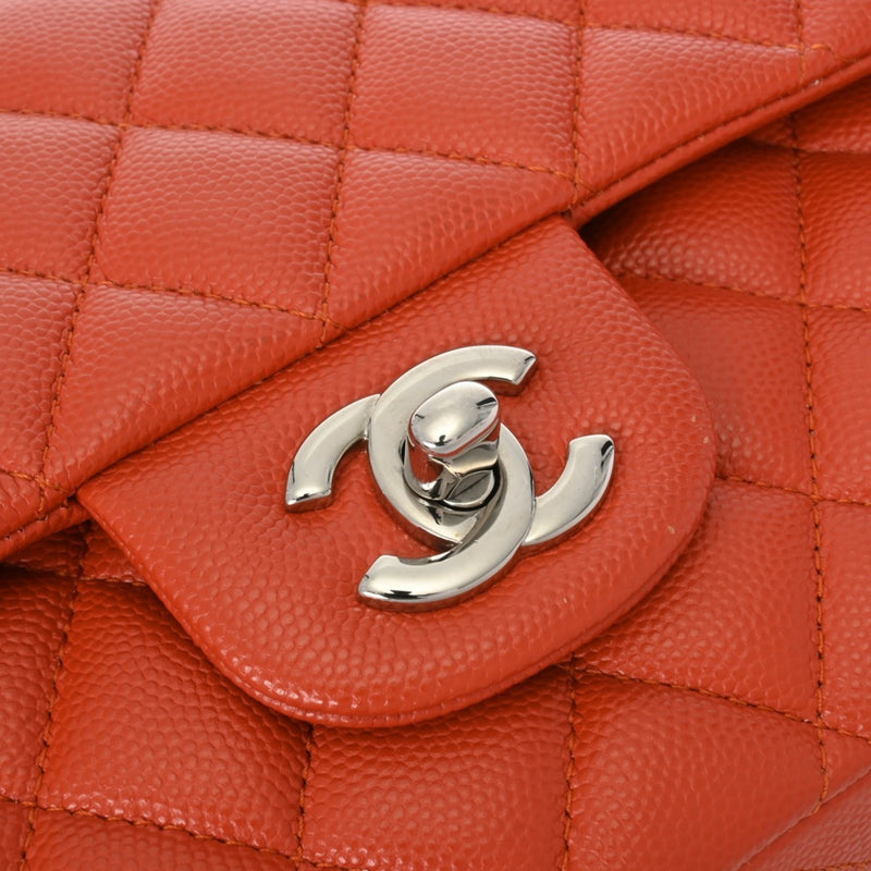 CHANEL Chanel Matelasse Chain Shoulder Double Flap 25cm Orange A01112 Women's Caviar Skin Bag