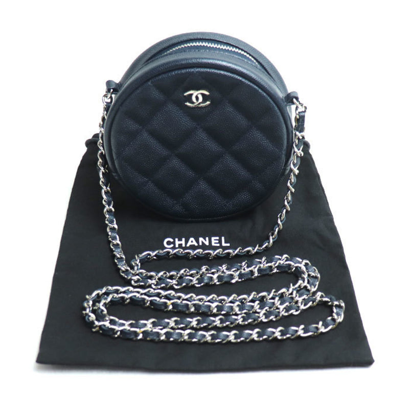 CHANEL Chanel Matelasse Round Chain Shoulder Bag Navy Women's