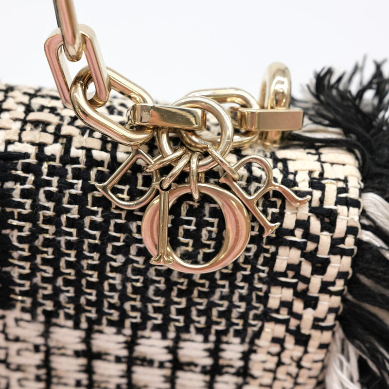 Christian Dior New Rock Tweed Chain Shoulder Bag Black White Beige