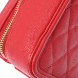 CHANEL CC Filigree Small Vanity Chain Shoulder Bag Red A93343 Women's Caviar Skin Handbag