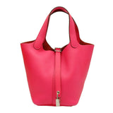 HERMES Picotin Lock PM Handbag Tote Taurillon Clemence Leather Rose Extreme Pink