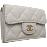 CHANEL Classic Small Wallet Coco Mark A84401 Trifold Caviar Skin White 180282