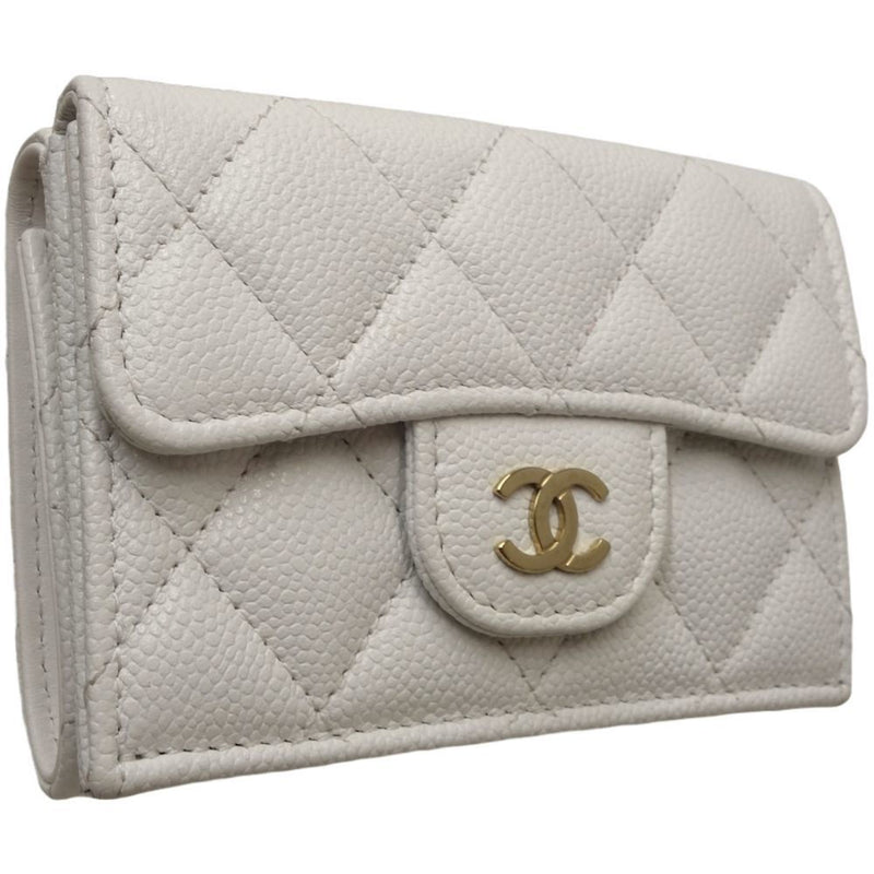 CHANEL Classic Small Wallet Coco Mark A84401 Trifold Caviar Skin White 180282