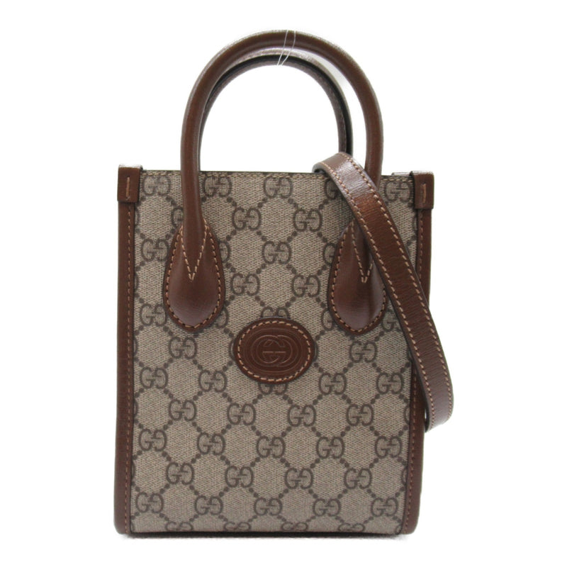 GUCCI GG Supreme 2way Shoulder Bag Beige Brown leather canvas GG Supreme 671623