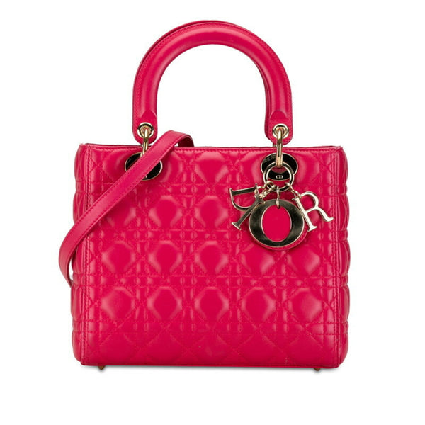 Christian Dior Dior Cannage Lady Handbag Shoulder Bag Pink Leather Women's