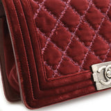 CHANEL Boy Chanel Matelasse Coco Mark Chain Shoulder Bag Velour Leather Wine Red