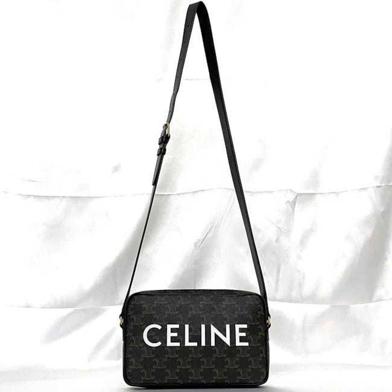 Celine Shoulder Bag Medium Black Triomphe f-20143 PVC Leather CELINE Unisex