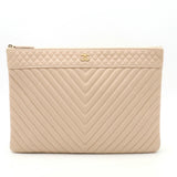 CHANEL Chevron V-stitch Coco Mark Clutch Bag Second Caviar Skin Leather Baby Pink A69251