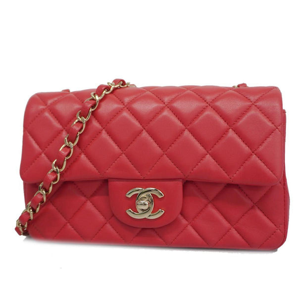 Chanel Shoulder Bag Matelasse Chain Lambskin Red Ladies