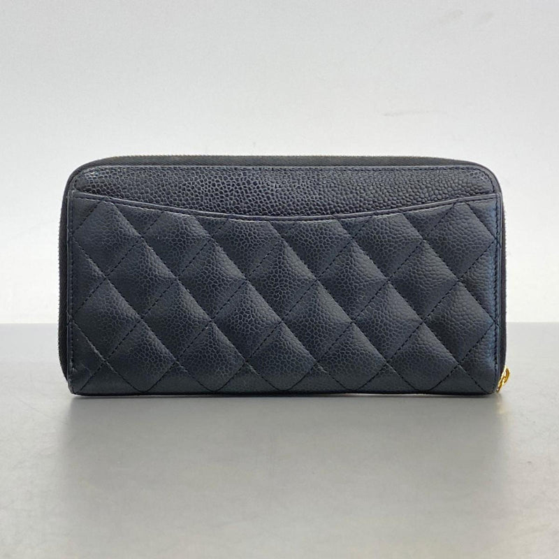 Chanel Long Wallet Matelasse Caviar Skin Black Women's