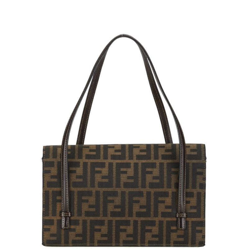 FENDI ZUCCA Handbag Brown Canvas Leather Women's