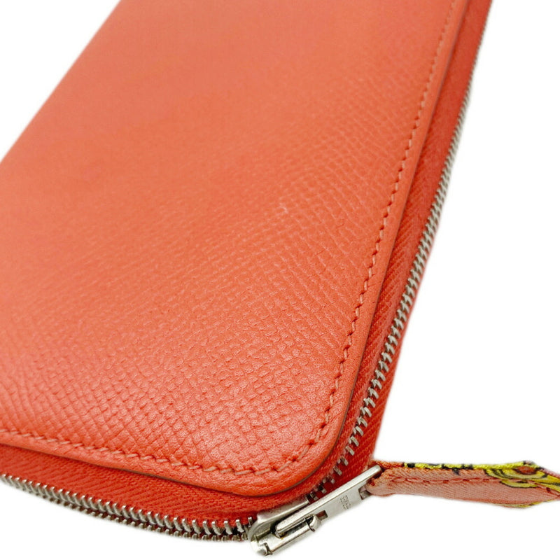 HERMES Azap Long Silk In Epson Rose Jaipur □Q Engraved (2013) Wallet Round Leather Red Women's