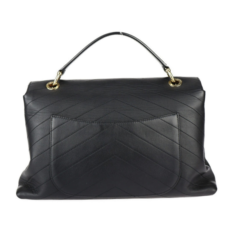 CHANEL Chanel Bag Chevron Handbag - Calf Leather Black V Stitch Coco Mark Chain Shoulder Turn Lock