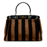 FENDI Peekaboo Regular Pecan Handbag Shoulder Bag 8BN290 Black Brown Mouton Enamel Women's