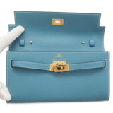 Hermes Kelly Wallet Long To-Go Shoulder Bag New Blue Jean Epson B Stamp