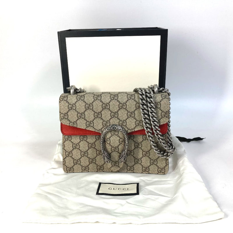 Gucci 421970 GG Double Chain Crossbody bag Shoulder Bag Beige Red