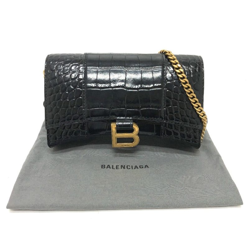 Balenciaga 656050 B logo Chain wallet Shoulder Bag Black GoldHardware