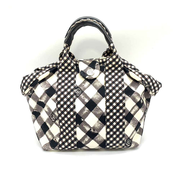 Chanel Bag Cruise Line Handbag Black x White Gingham Check Tote Women's Canvas CHANEL