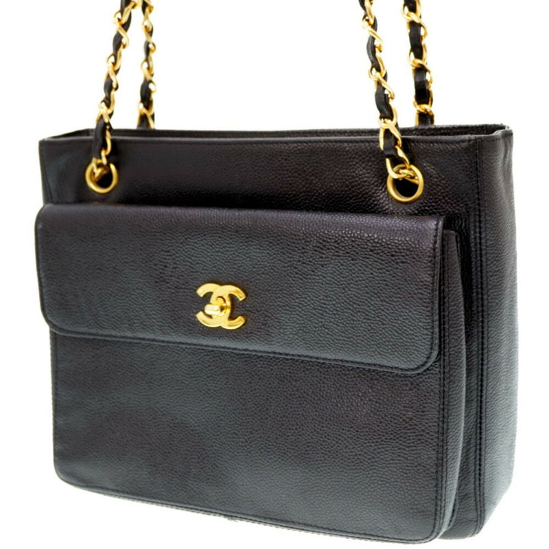 Chanel W Face Chain Shoulder Bag Caviar Skin Black