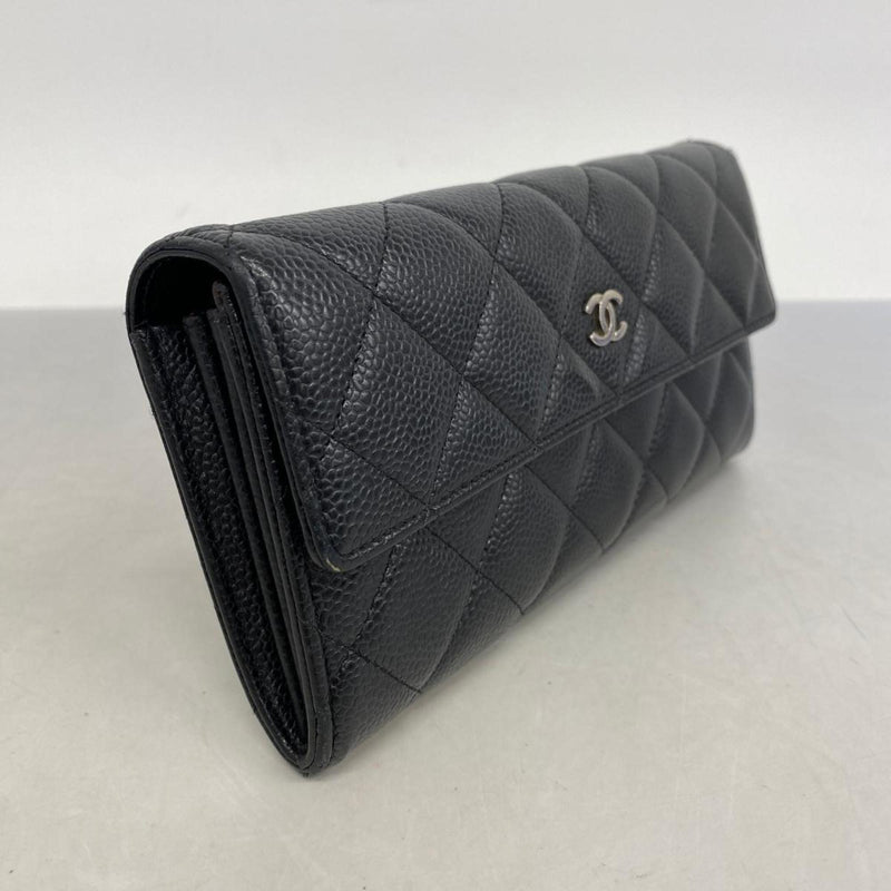 Chanel Long Wallet Matelasse Caviar Skin Black Women's