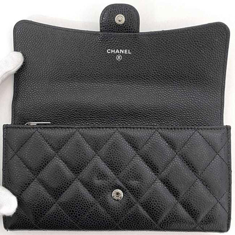 Chanel Bi-fold Long Wallet Black Matelasse AP0241 Leather Caviar Skin 28376574 CHANEL Coco Mark Flap Quilting Women's