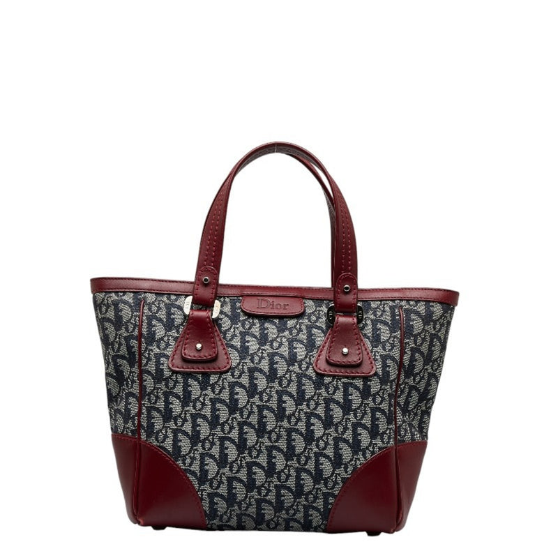 Christian Dior Dior Trotter Handbag Navy Wine Red Leather Jacquard Ladies