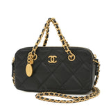 Chanel Matelasse Phone Case Chain Wallet Caviar Skin Black AP3495