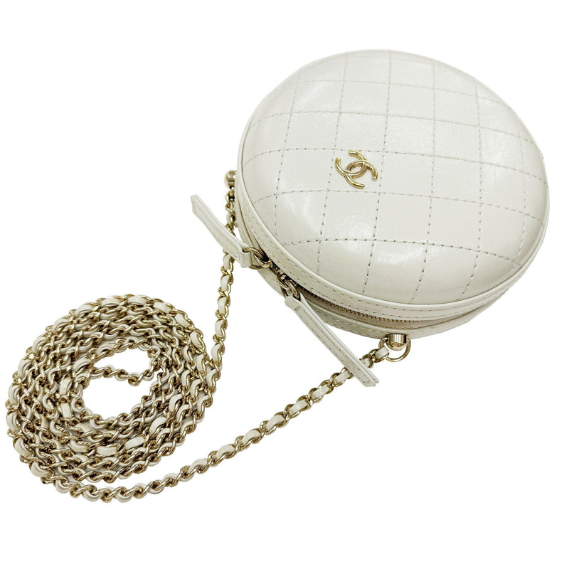 CHANEL Chanel Matelasse Round Chain Shoulder Leather 2 Ivory Women's