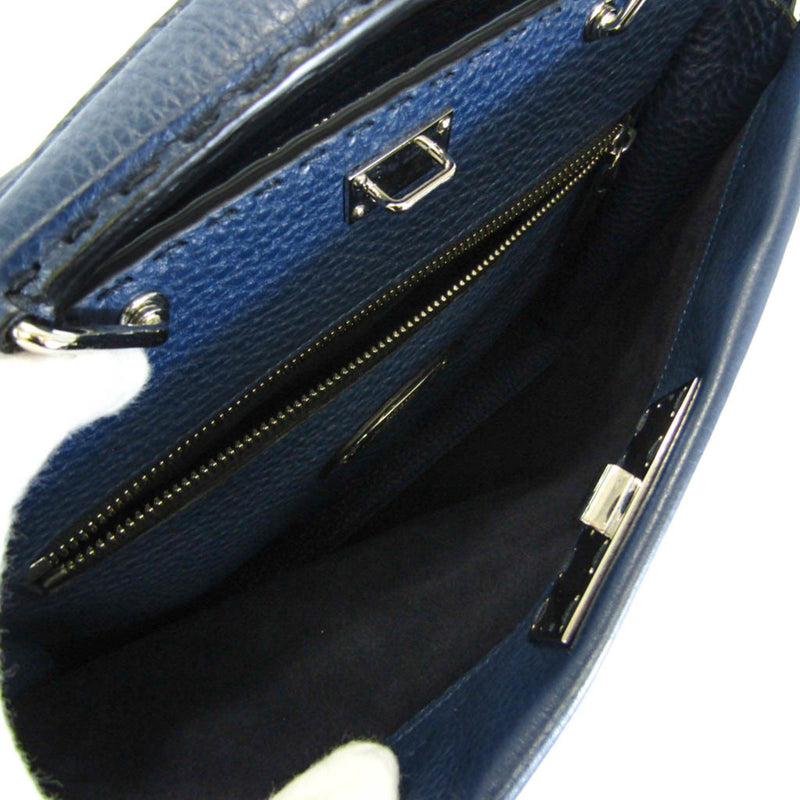 Fendi Selleria Peekaboo Fit 7VA406 Men's Leather Briefcase,Shoulder Bag Navy