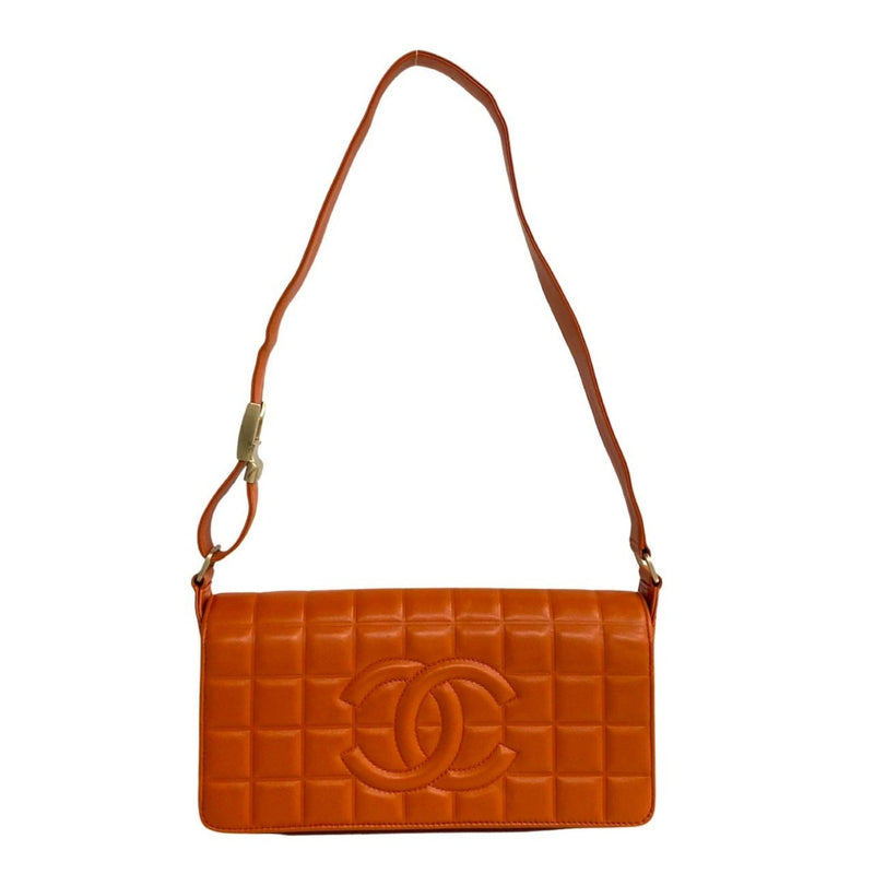 CHANEL Chocolate Bar Leather Handbag One Semi Shoulder Bag Orange 6kmk521-2