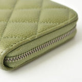 CHANEL Wallet Round Medium Quilted Matelasse Caviar Skin Moss Green