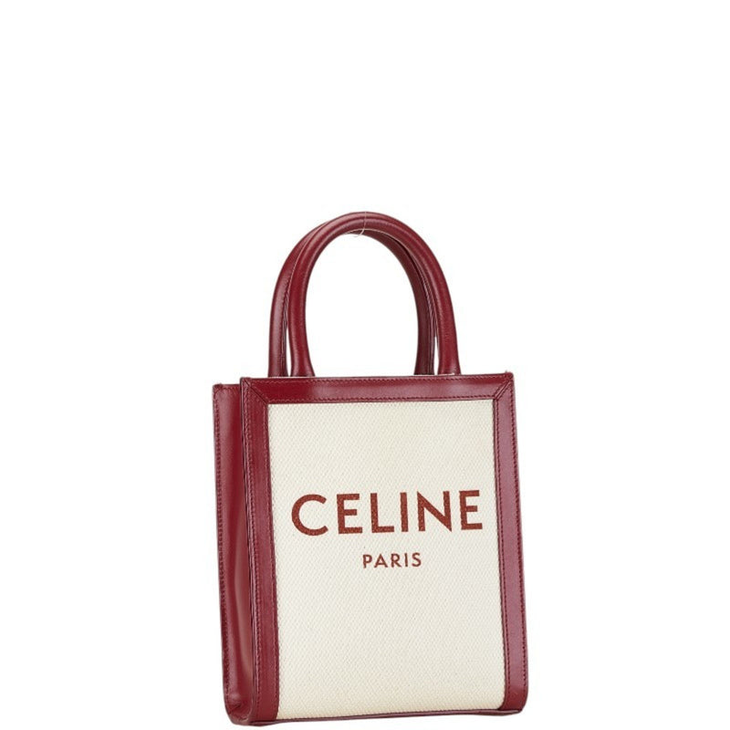 Celine Vertigal Small Handbag Shoulder Bag White Red Canvas Leather Women's CELINE