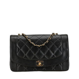 CHANEL Diana 25 Chain Shoulder Bag Black Lambskin Women's